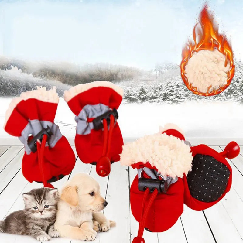 Winter Warm Pet Dog Shoes 4pcs/set Waterproof Antiskid Puppy Shoes for Small Medium Dogs Anti-slip Rain Snow Boots Pet Protectio