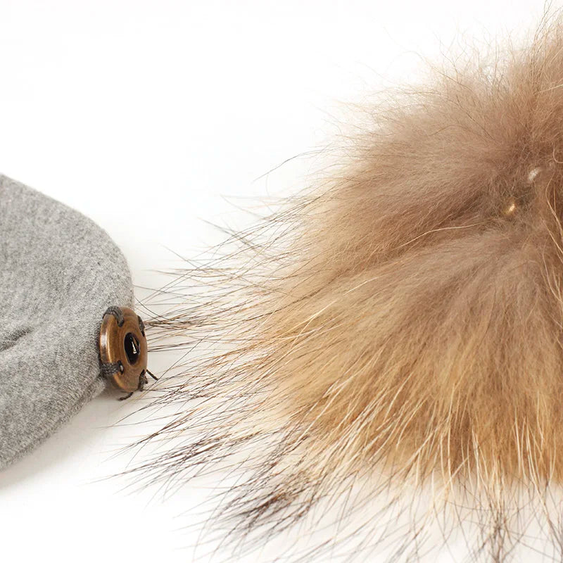 Geebro 0-3 Month Baby Boys Soft Cotton Real Fur pompom Beanies Hats For Newborn Girls Spring Autumn Kids Infants Toddler