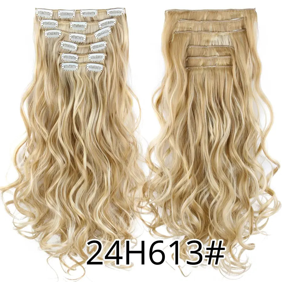 Leeons 16Clips Long Straight Synthetic Clip On Hair Extensions Cheveux Clip Naturel High Temperature Fiber Black Brown Hairpiece
