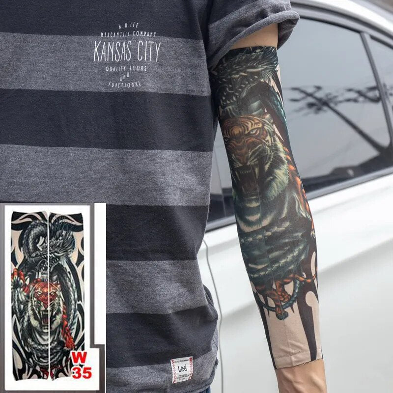 1pc hot sale tattoo sleeve  styles elastic Fake 100%nylon Arm stocking beloved girl Buddha Wolf Dragon design halloween cool men