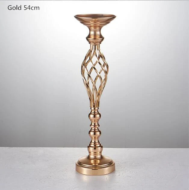 IMUWEN Creative Hollow Gold/ Silver Metal Candle Holder Wedding Table Centerpiece Flower Vase Rack Home Hotel Road Lead Decor