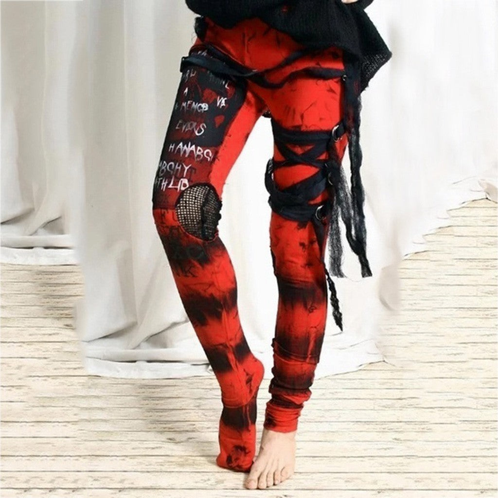Gothic Punk Leggings Women Tight Elastic Pants Leggins Mujer Hip Hop Rocker High Waist Distressed Legging Pantalones De Mujer