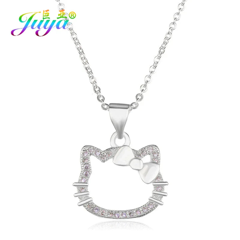 Juya 18K Real Gold Plated Micro Pave Zircon Butterfly Horse Bees Cat Leopard Pendant Necklace For Women Birthday Christmas Gift