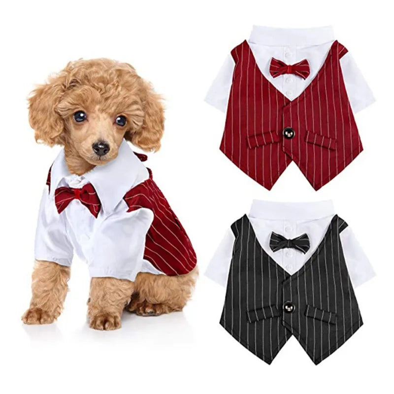 Dog Gentleman Wedding Suit Clothes Formal Shirt Pet Outfit Halloween Christmas Dog Costume For Small Dogs Bowtie Tuxedo