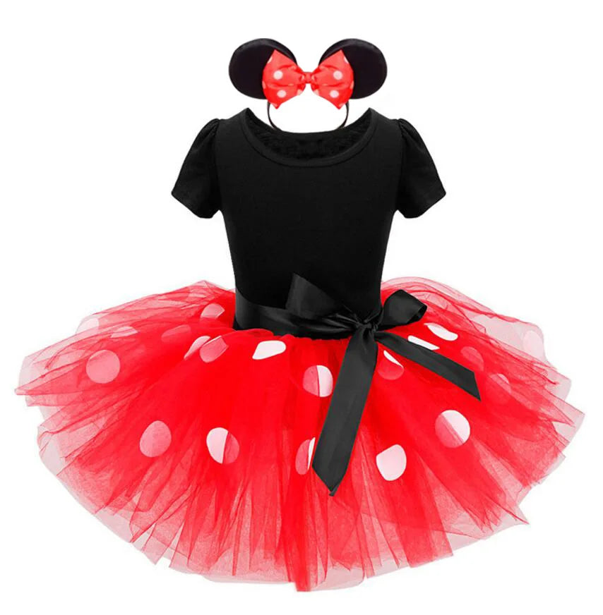 2-7Y New Summer Girl Dress Christmas Mouse Dress For Girls Printed Dress For Children Kids Polka Dot Baby Girl Clothes