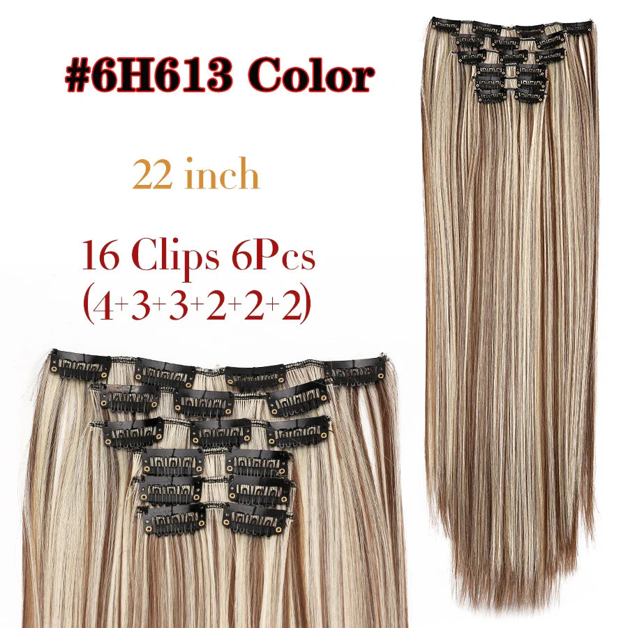 Leeons 16Clips Long Straight Synthetic Clip On Hair Extensions Cheveux Clip Naturel High Temperature Fiber Black Brown Hairpiece