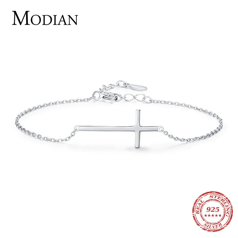 Modian 100% 925 Sterling Silver Classic Simple Cross Religious Adjustable Bracelets Chain For Women Fine Jewelry Accessories