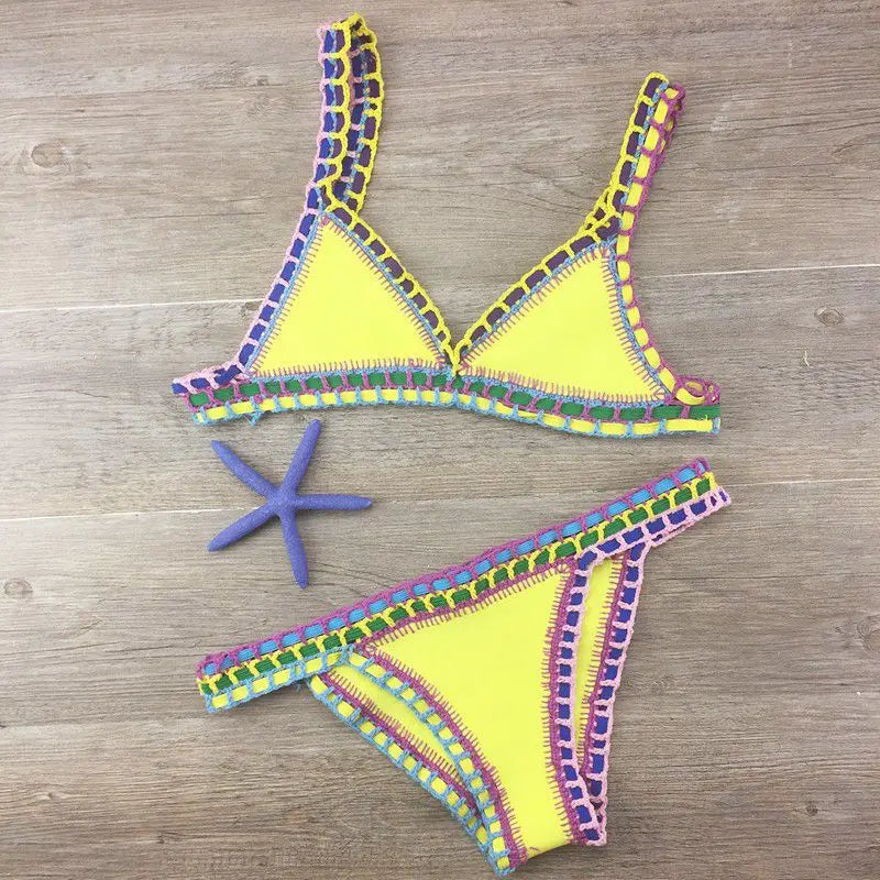 Colorful Crochet Bikinis Women's Swimming Suit 2023 Sexy Bandage Brazilian Bikini Set Knitted Swimsuit Swimwear Women Biquini
