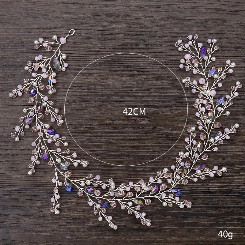 Trendy Purple Crystal Pearl Wedding Headband Tiara Handmade Hairband Bridal Headpiece Wedding Hair Accessories Women's jewelry
