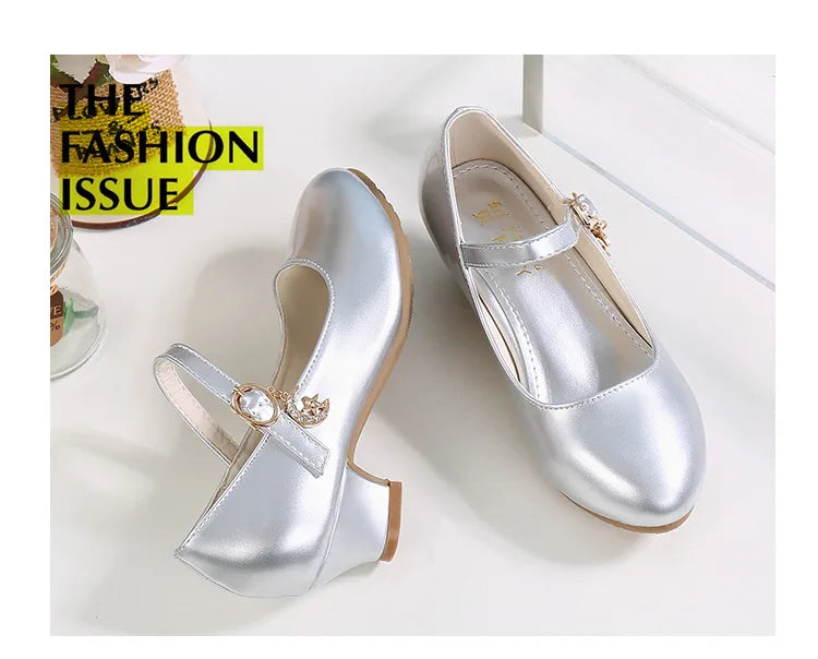 Children Girls Leather Shoes White Princess High Heel Shoes For Kids Girls Performance Dress Student Show Dance Sandals 26-41