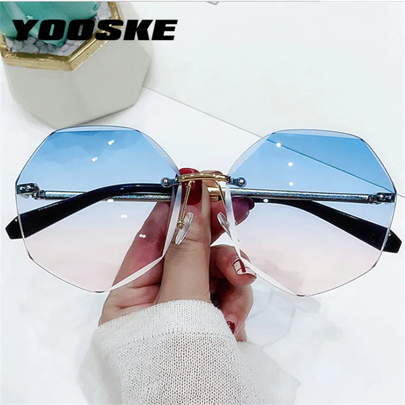 YOOSKE Rimless Women's Sunglasses Fashion Gradient Lenses Sun glasses Lady Vintage Alloy Legs Classic Designer Shades UV400