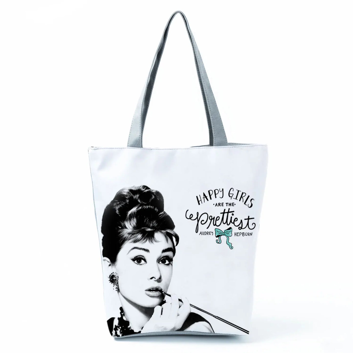 Audrey Hepburn Blowing Bubbles Printed Handbag Classic High Capacity Women Shoulder Bags Portable Eco Reusable Shopping Bags
