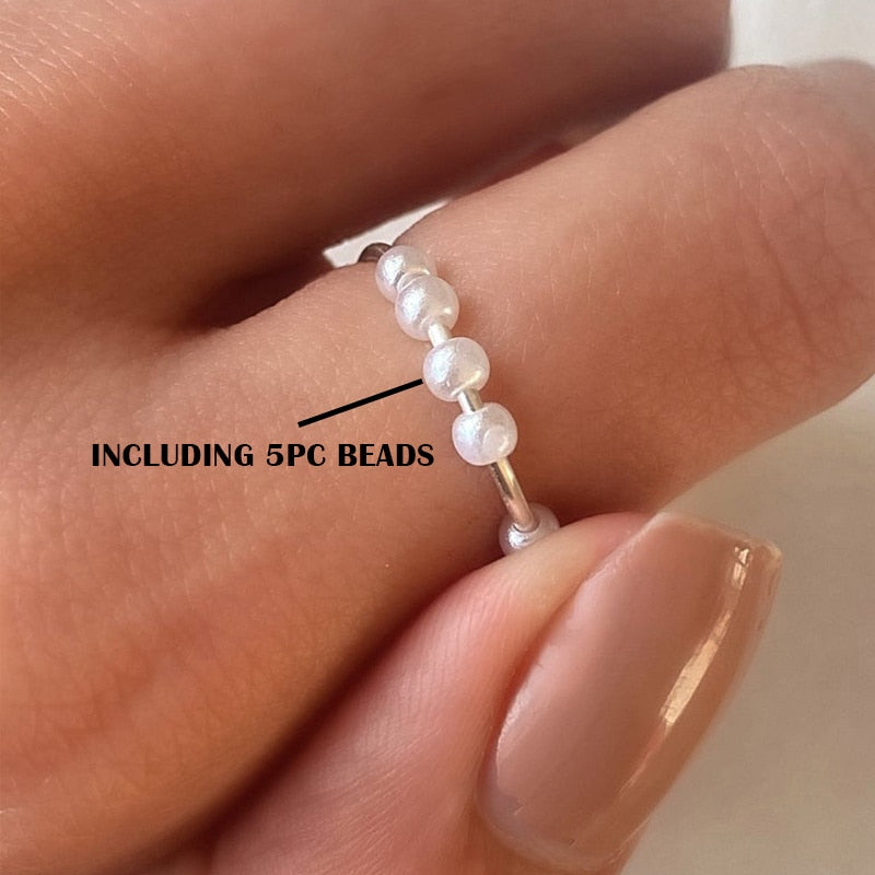 Fidget Beads Fidget Ring Spinner Spiral Simulated Pearl Fidget Rings Rotate Freely Anti Stress Anxiety Ring Toy For Girl Women