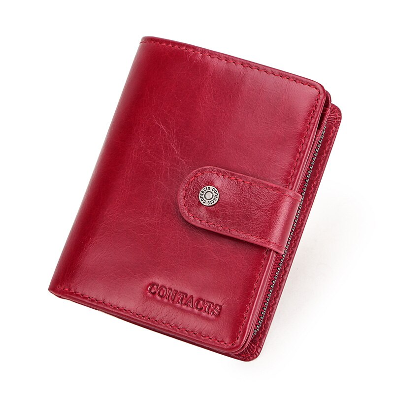 Contact's Genuine Leather Wallet Women Rifd Small Card Holder Wallets Ladies Blue Coin Purse Portfel Fashion Trifold Clutch Bag