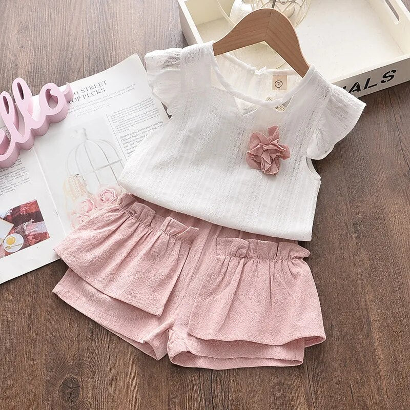2023 Blast Fashion Girl Clothing Sleeveless O-Neck Polka Bow Shorts Girl Children Summer Clothes Baby Girl Clothes 2 Piece Sets