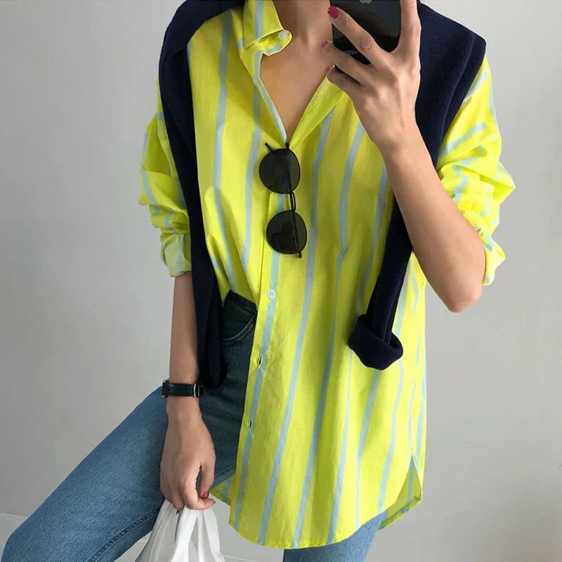 LANMREM Women's Spring New Striped Long Sleeve Shirt Thin Bottom Temperament Fit Fashion Tide 2024 New Arrival 2K2240