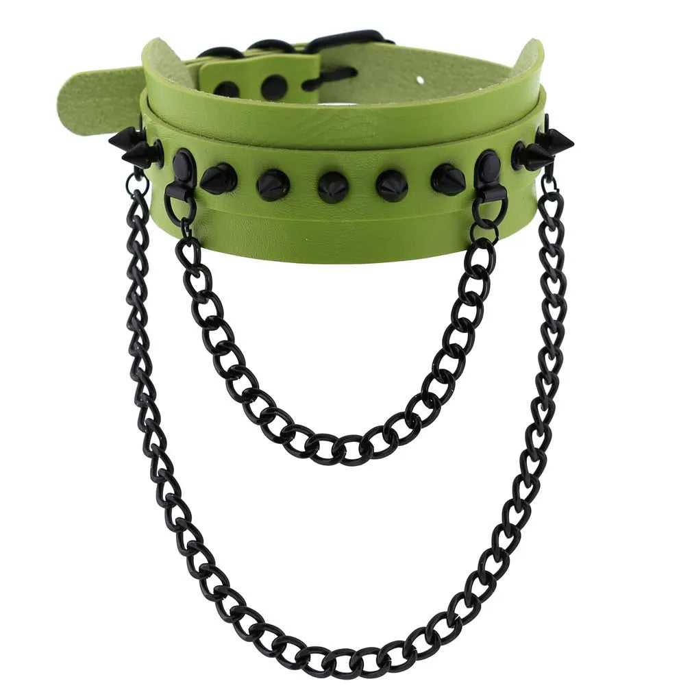 Halloween Cosplay Goth Green Choker Collar Necklaces For Women Emo Punk Balck Spike Geometry Pendant Necklace Y2K Jewelry Gifts