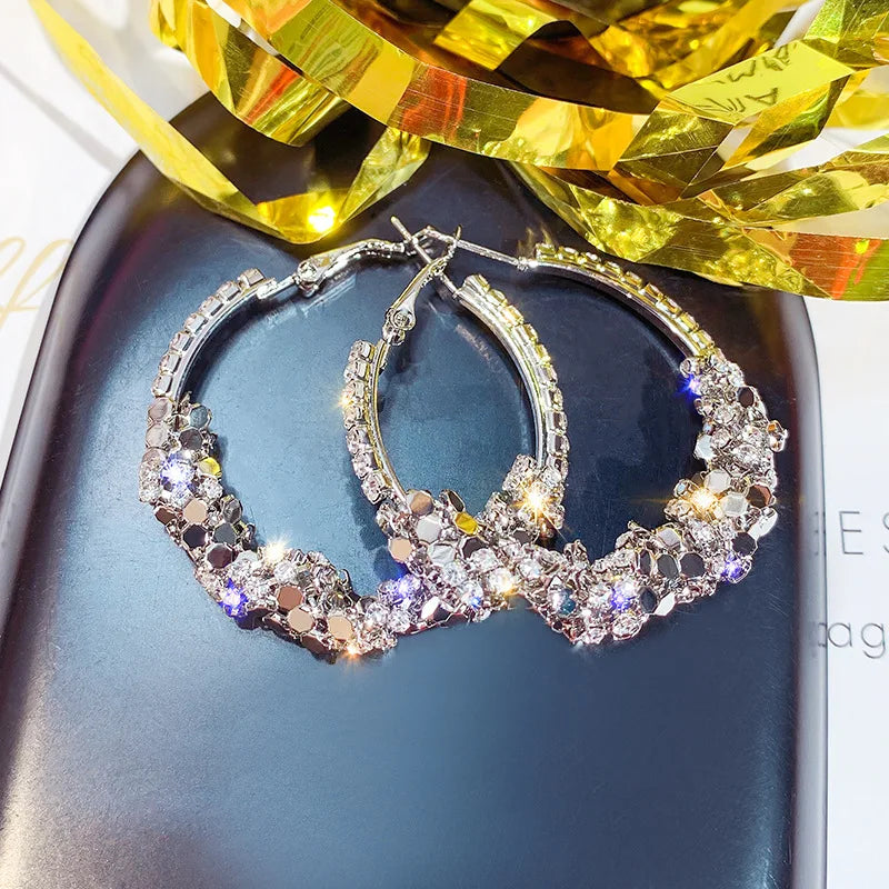 New 2023 French Exaggerated Rhinestone Big Gold Silver Earrings Fashion Personality Versatile Earrings Women'S Jewelry Wholesale