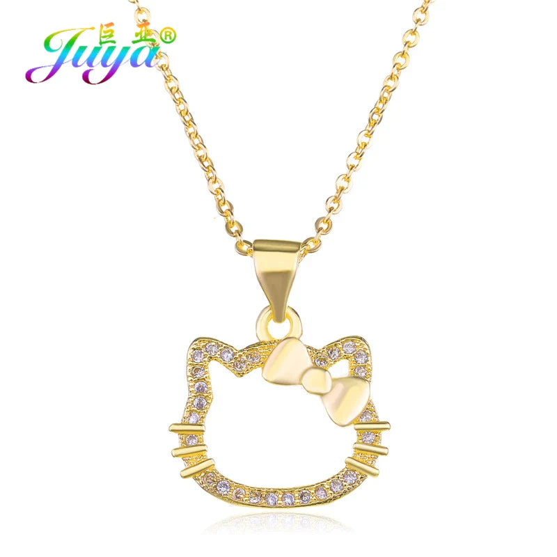 Juya 18K Real Gold Plated Micro Pave Zircon Butterfly Horse Bees Cat Leopard Pendant Necklace For Women Birthday Christmas Gift