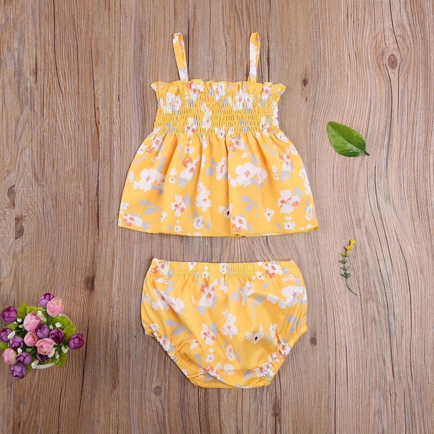 0-24M  Newborn Baby Girls Fashion 2-piece Outfit Set Sleeveless Floral Tops+Shorts Set for Kids Girls