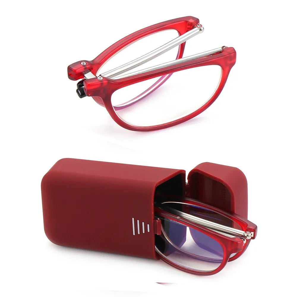 Portable Folding Anti Blue Light Reading Glasses With Case Men Women Metal Small Frame Presbyopia Eyeglasses Hyperopia Eyewear