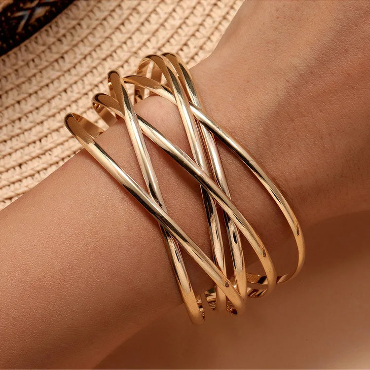 Exaggerated Wire Mesh Open Wide Bracelet Ins Small Fashion Net Red Metal Bracelet Women's Jewelry Charm Bracelets for Women