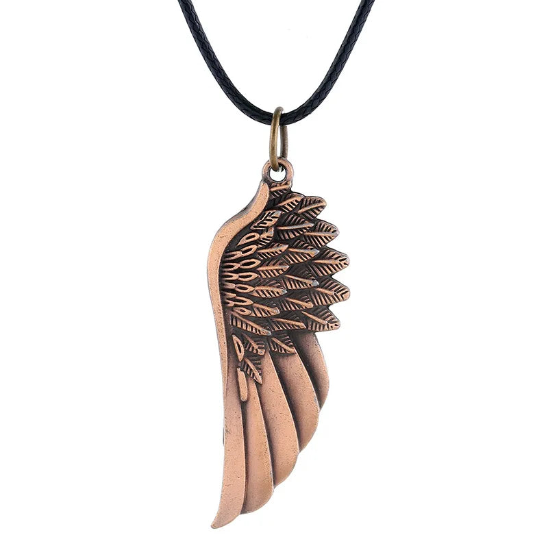 Personality Men's Women's Jewelry Vintage Cross Angel Wing Pendant Necklace  Long Stainless Steel Necklace Charms