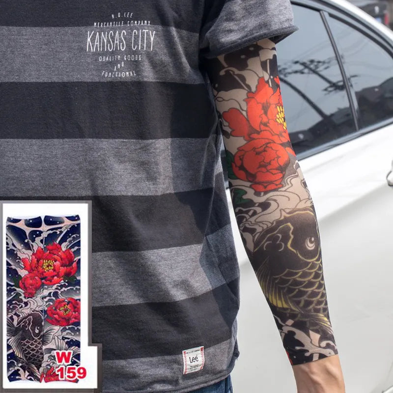 1pc hot sale tattoo sleeve  styles elastic Fake 100%nylon Arm stocking beloved girl Buddha Wolf Dragon design halloween cool men
