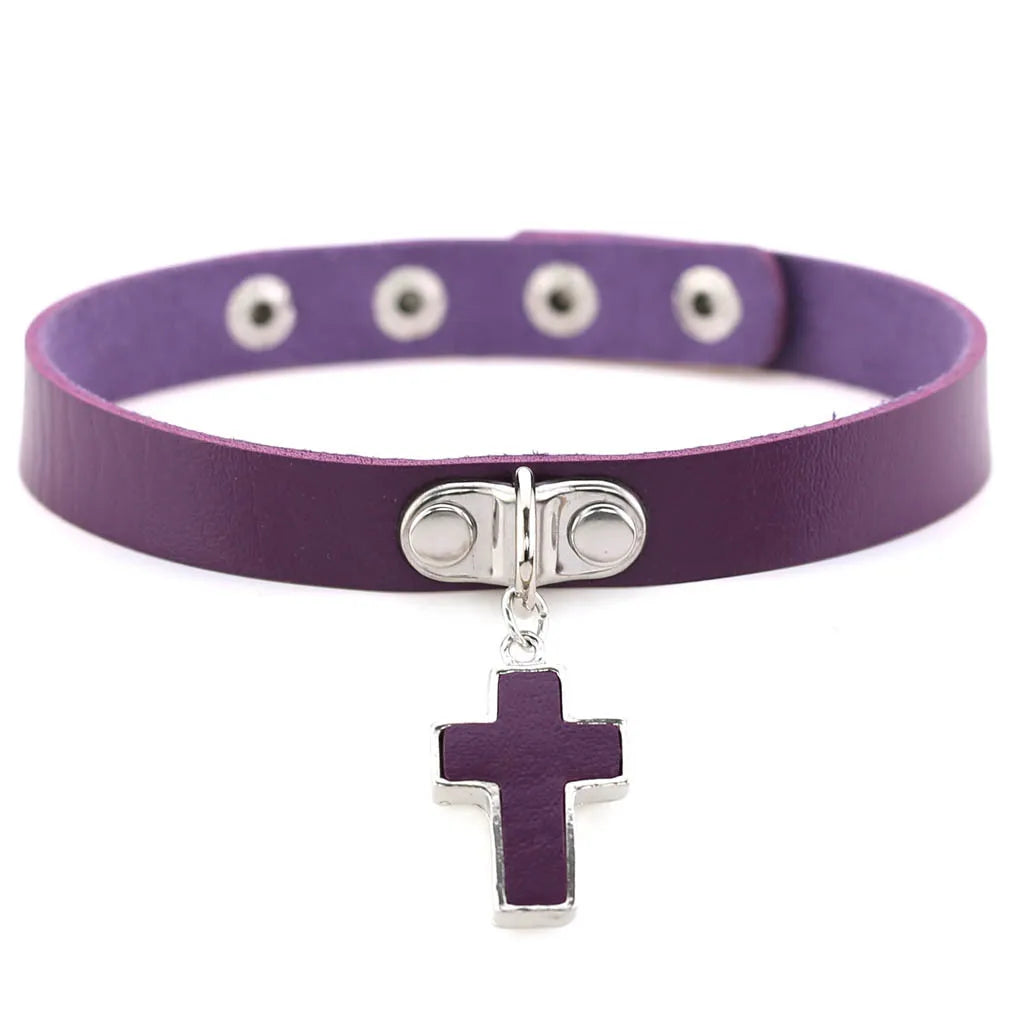 Emo Purple Goth Punk Leather Choker Necklaces Women Men Harajuku Black Rivet Metal Chian Necklace Halloween Cosplay Y2K Jewelry