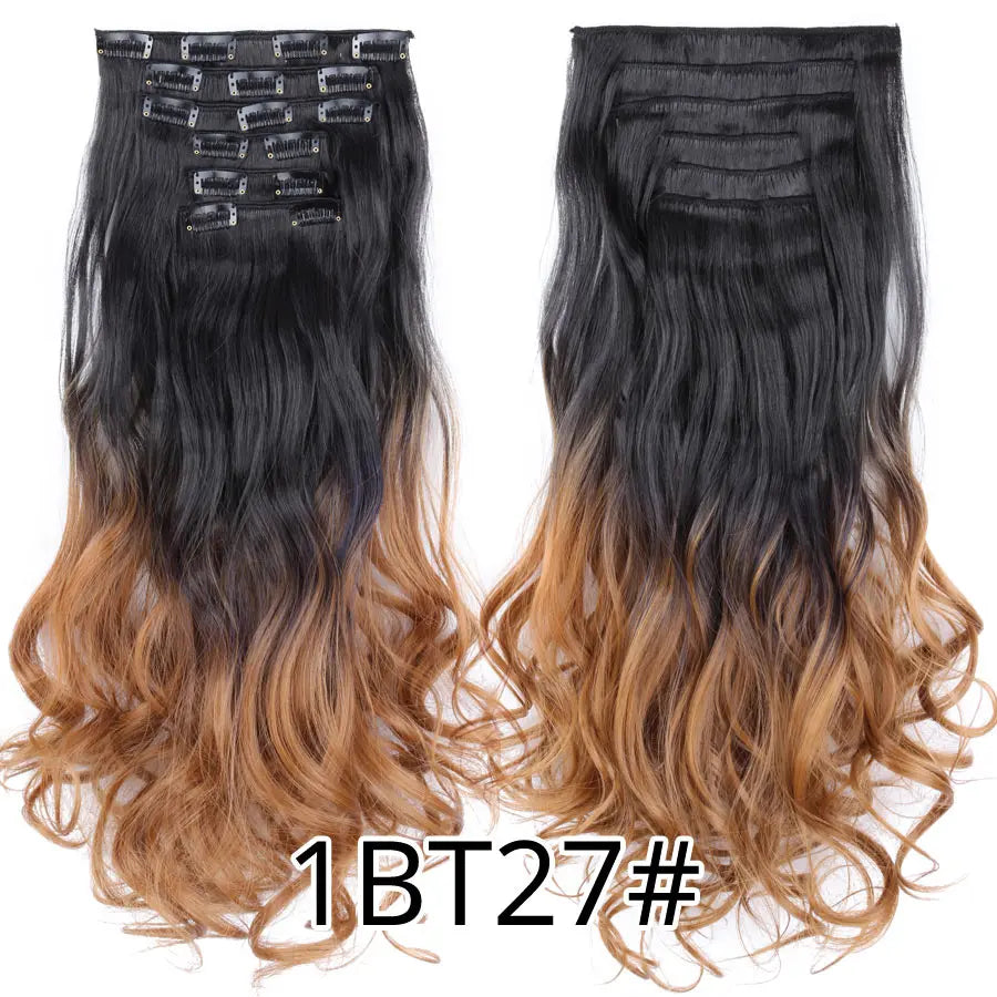 Leeons 16Clips Long Straight Synthetic Clip On Hair Extensions Cheveux Clip Naturel High Temperature Fiber Black Brown Hairpiece