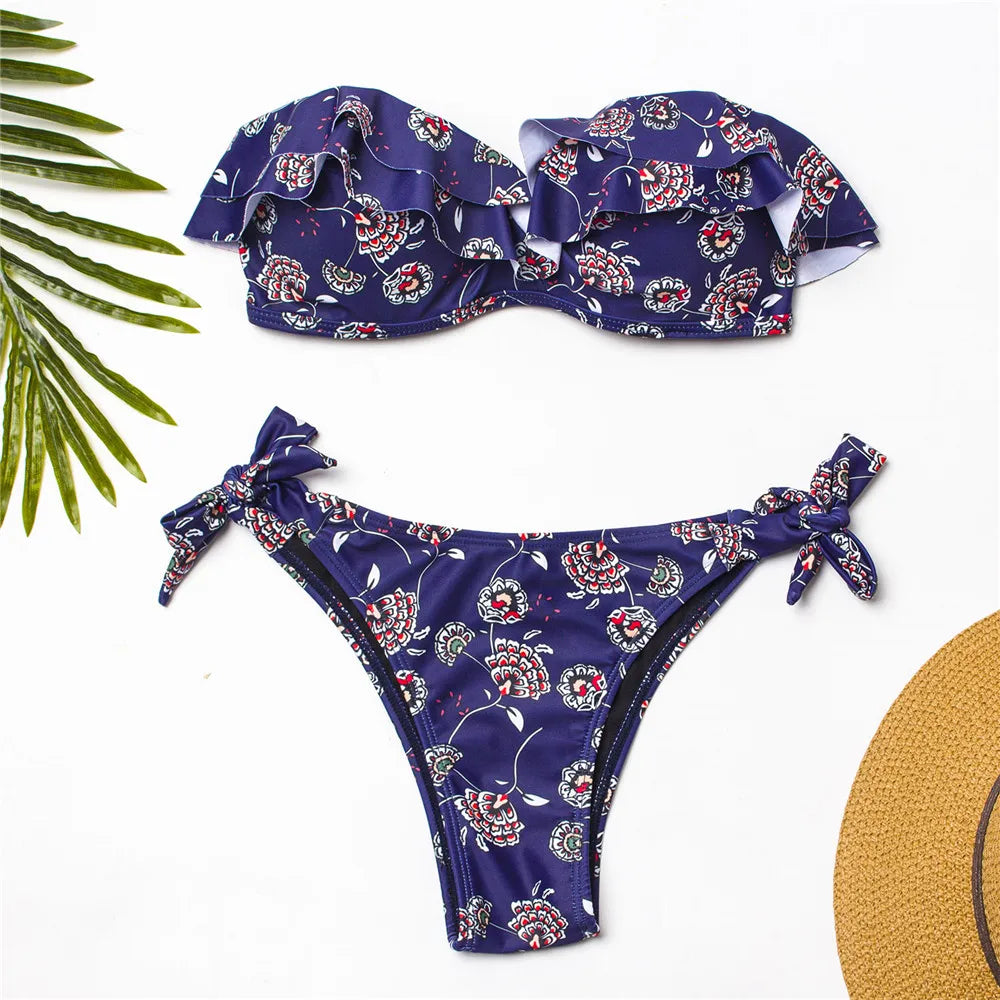 New Bandage Beach Strapless Swimwear Bikinis 2023 Women Swimsuit Sexy Brazilian Bikini Set Falbala Biquini Bathing Suits 485