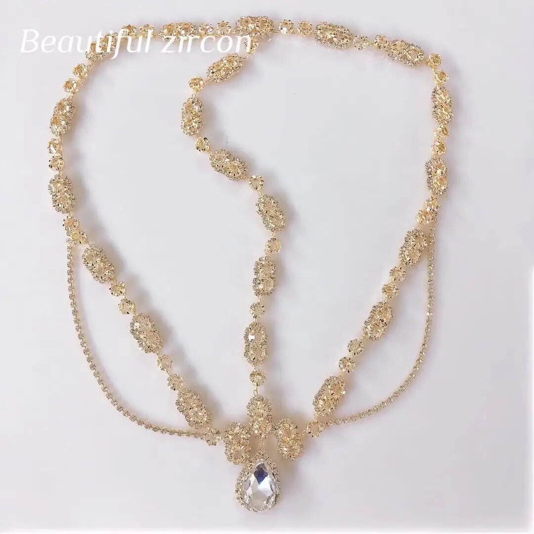 Crystal forehead with Wedding Bridal Hair chain headdress women's shiny Rhine Stone Bridal Wedding Hair Jewelry