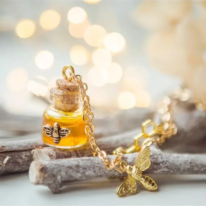 Bee necklace Witch jewelry vial necklace jewelry unique personalized necklaces women potion bottle honey