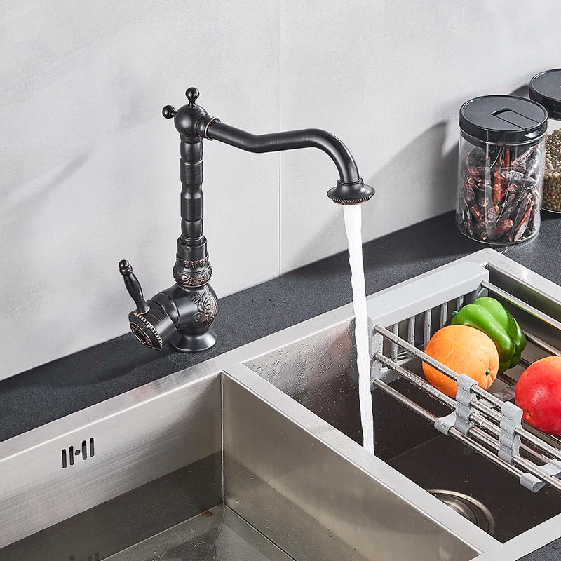 Home Decoration Bathroom Sink Mixer Faucet Crane Single Handle Water Tap Brass Antique Faucet Hot and Cold Water