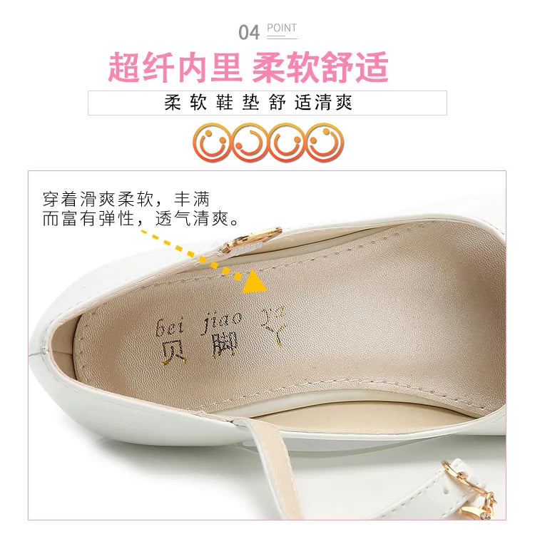 Children Girls Leather Shoes White Princess High Heel Shoes For Kids Girls Performance Dress Student Show Dance Sandals 26-41