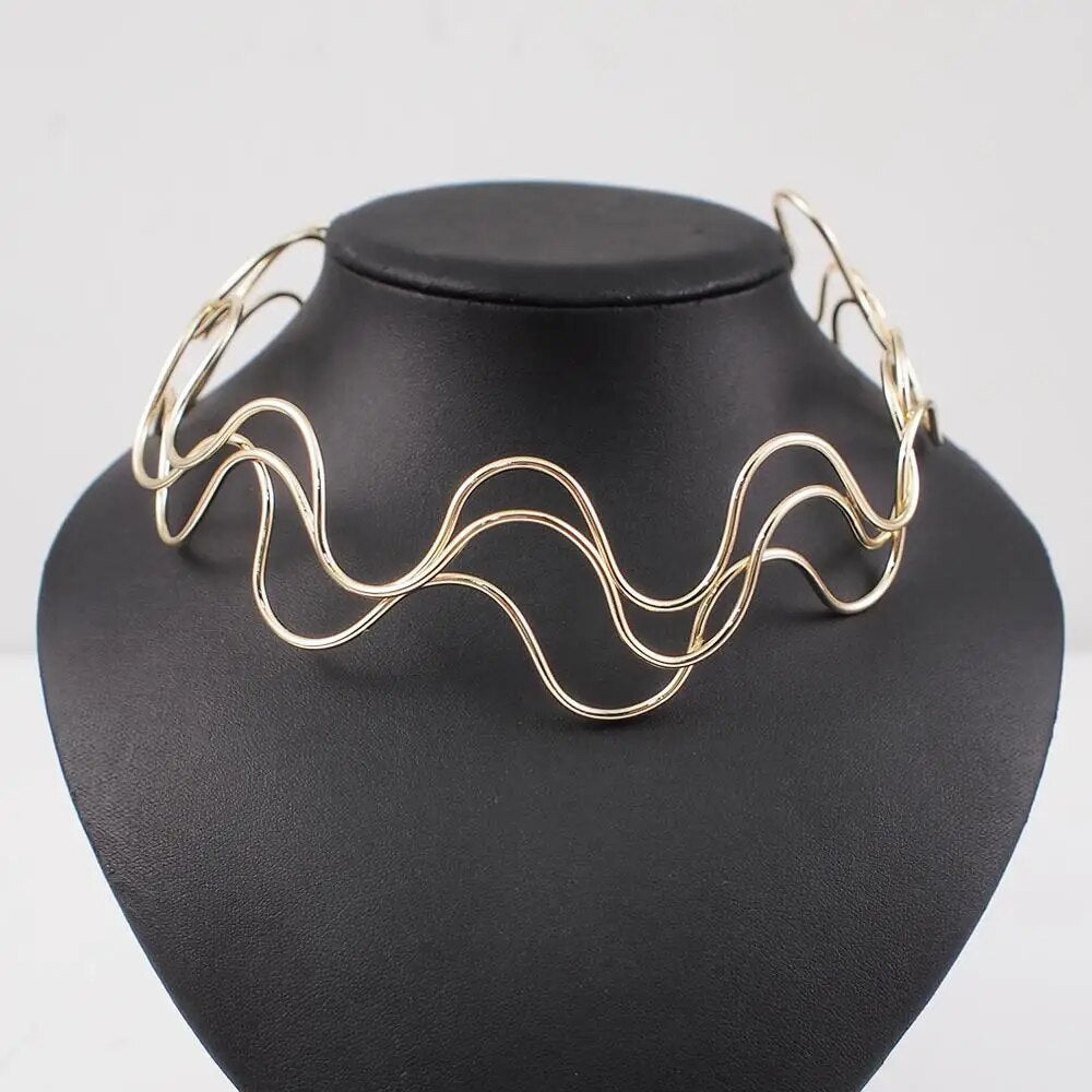MANILAI Metal Torque Choker Necklace Punk Wide Alloy Collars Statement Necklace For Women Fashion Accessories Jewelry
