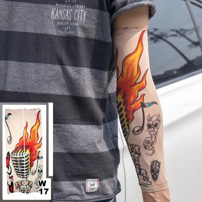 1pc hot sale tattoo sleeve  styles elastic Fake 100%nylon Arm stocking beloved girl Buddha Wolf Dragon design halloween cool men