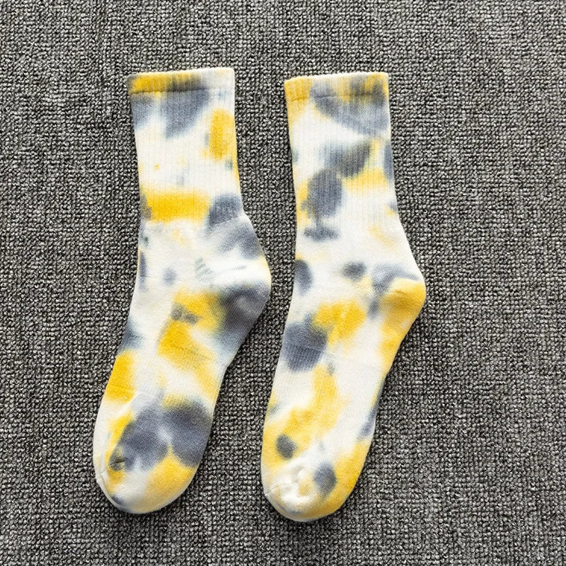 Tie-dyed Long Socks Men's Fall/Winter Tube Socks Cotton Autumn Basketball Skateboard Socks Thicker Women's High-top Tide Socks