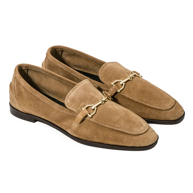 2026 Autumn Brand Women Shoes Khaki Suede Leather Flats Shoes Casual Loafers Four Seasons Single Shoe Pregnant Woman Shoes