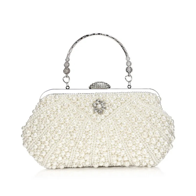 SEKUSA Beded women evening bags diamonds shell lady small day clutches party dinner wedding bridal hollow pearl handbags purse