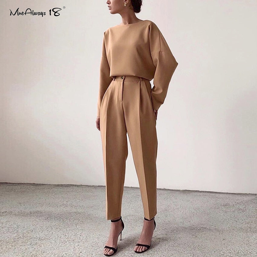 Mnealways18 Vintage Zipper Khaki Trousers Women High Waist Office Pants Ladies Brown Trousers Work Wear Autumn Long Pants 2021