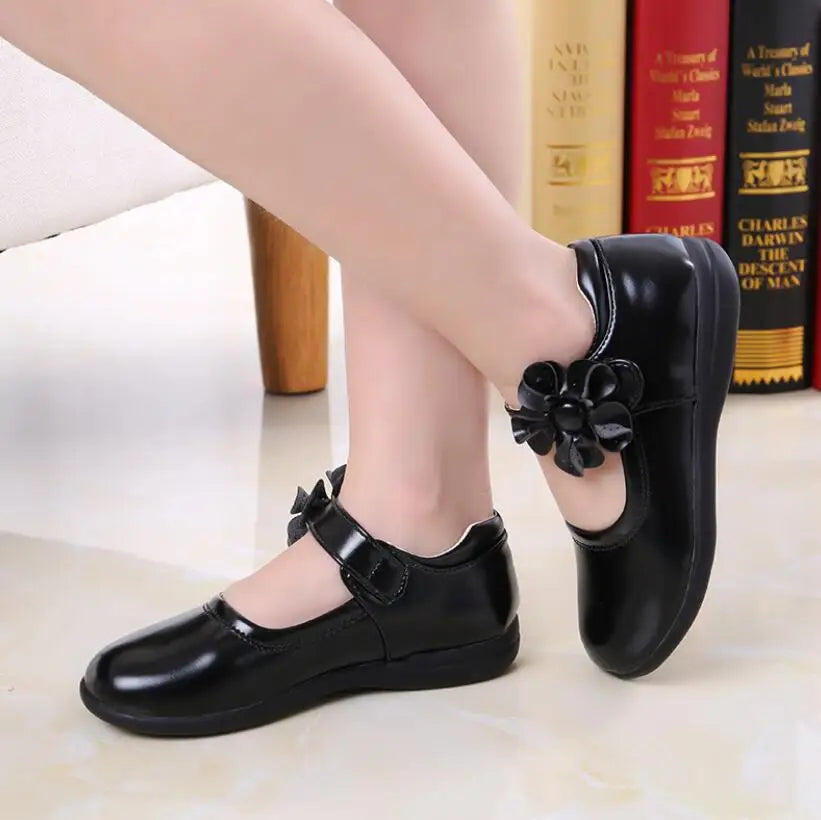 Girls Leather Shoes for Children Dress, Princess School Shoes Bow-knot Black.
