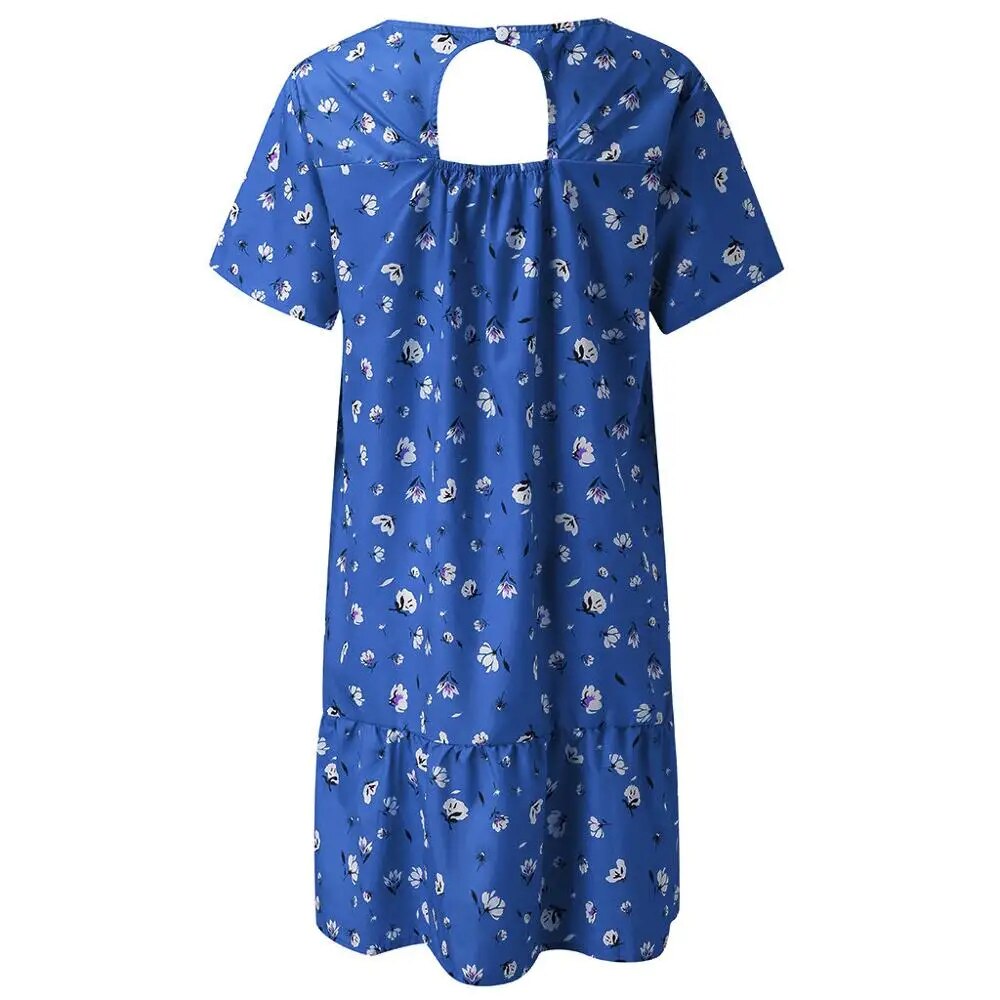 Duzeala Women Knee-Length Sundress Slim Summer Floral Printing Chiffon Dress Fanshion Loose V Neck Gradient Print Elastic Dress