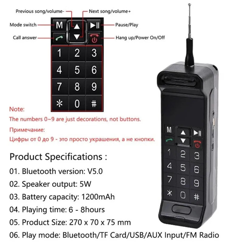 Classic Mobile Phone Design Bluetooth Speaker Retro Cellphone Portable Speaker Outdoor Wireless Cellular Phone Bluetooth Speaker