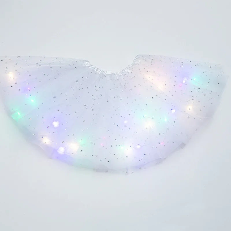 LED Glowing Light  Women Tulle star Skirt Short Tutu Mini Skirt Adult Fancy Ballet Dancewear Party Costume Ball Gown Mini skirt