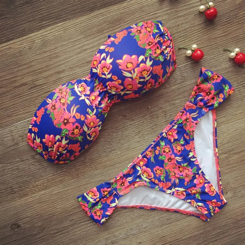 New Bandage Beach Strapless Swimwear Bikinis 2023 Women Swimsuit Sexy Brazilian Bikini Set Falbala Biquini Bathing Suits 485