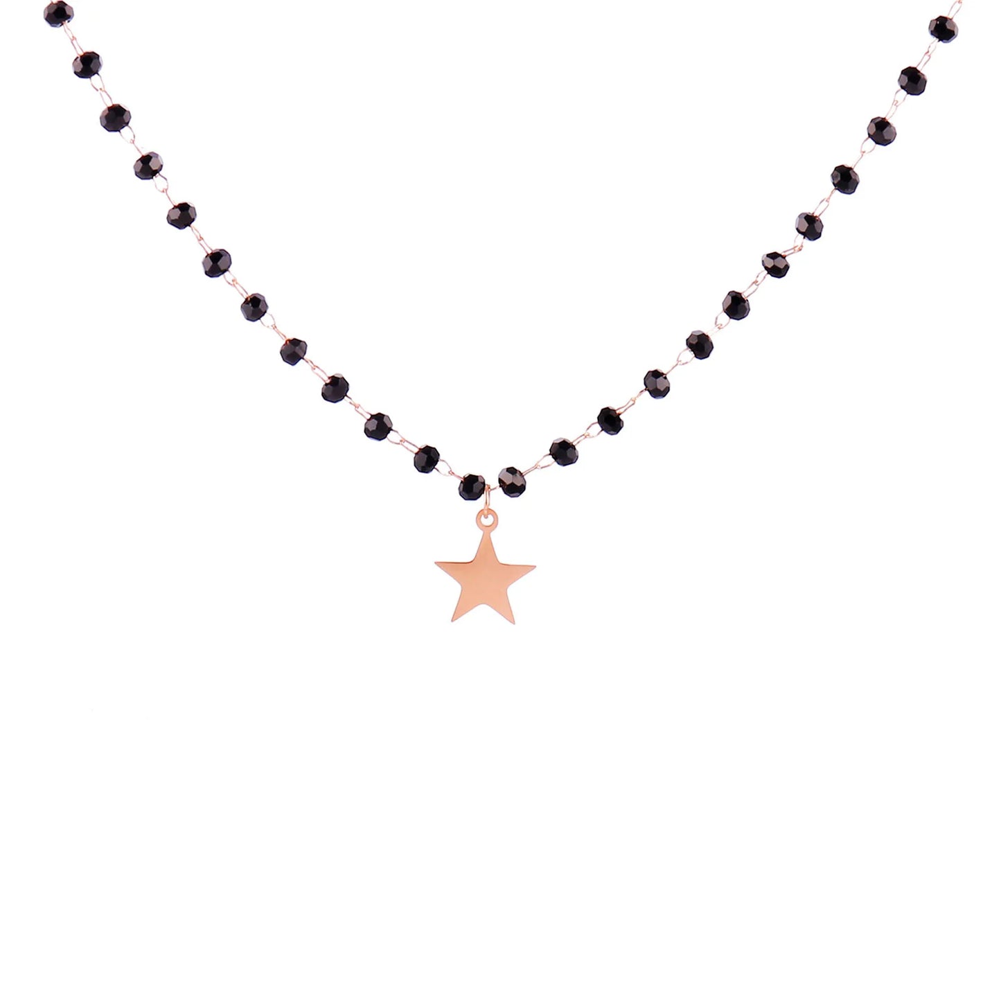 Fashion Double Layer Black Crystal Beads Necklace For Women Stainless Steel Star Choker Necklace Women's Jewelry femme Bijoux