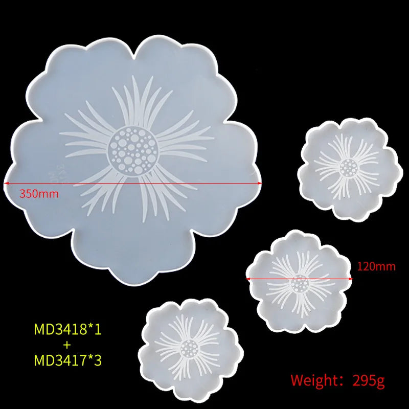 Flower Tea Cup Pad Molds Set DIY Handmade Crystal Big Flower Plate Clay Epoxy uv Resin Mold Silicone Craft Mold Art Home Decorat