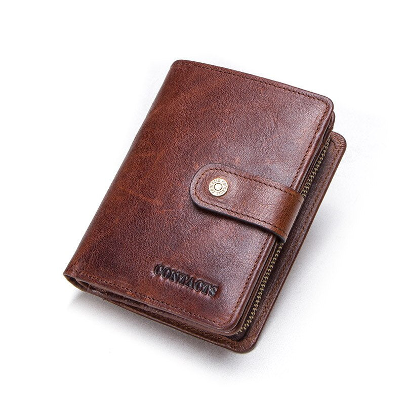 Contact's Genuine Leather Wallet Women Rifd Small Card Holder Wallets Ladies Blue Coin Purse Portfel Fashion Trifold Clutch Bag