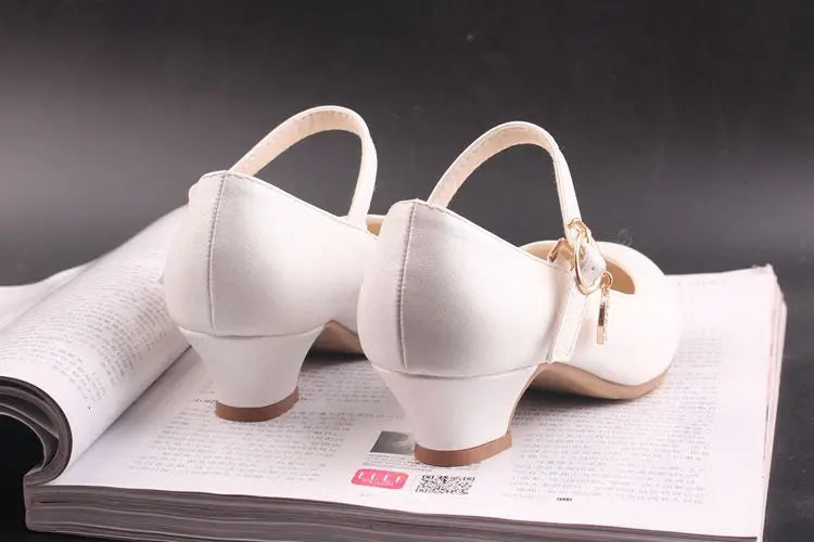 Children Girls Leather Shoes White Princess High Heel Shoes For Kids Girls Performance Dress Student Show Dance Sandals 26-41